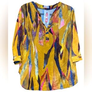 ELTEX - mustard, abstract blouse